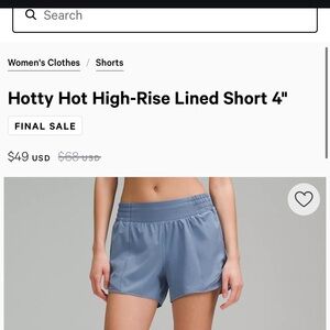 Lululemon NWT 4” hotty hot shorts